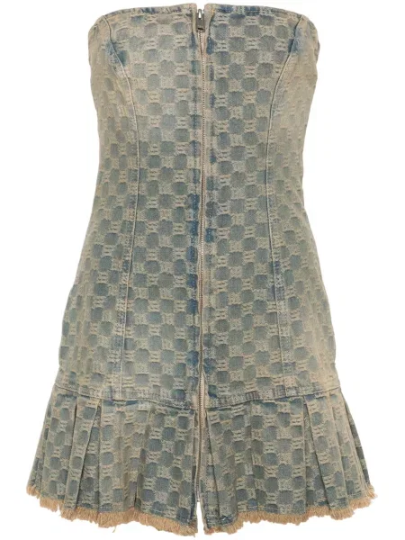 Rochie din denim Misbhv din jacard de costum albastru