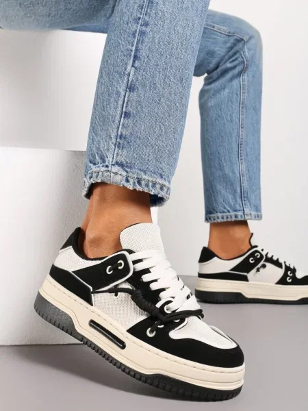 Sneakerși pe Platformă cu Șireturi Decorative Aqara negri