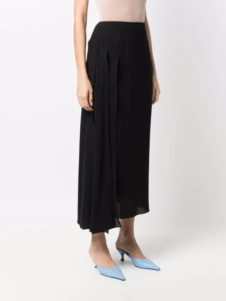 Hedvábné plisované plisované sukně Chanel Pre-owned černé