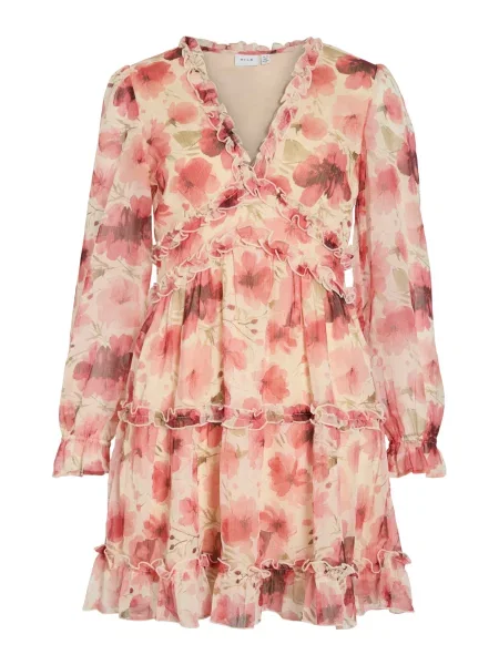 VILA Rochie VIEMSA crem / oliv / zmeură / pal roz