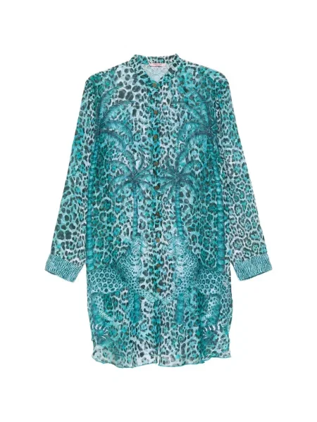 Koszula Pin-up Stars z nadrukiem w panterkę niebieska