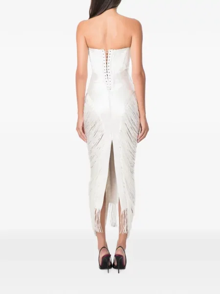 Rochie midi Norina St cu franjuri alb