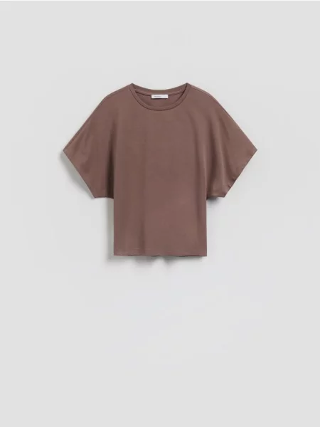 Reserved T-shirt z modalem brązowy