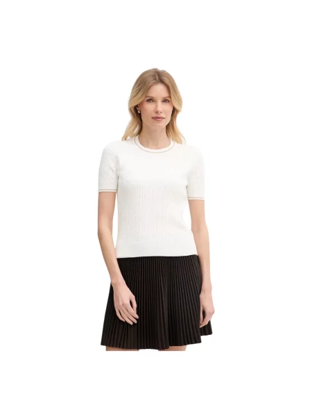 Lacoste T-shirt swetrowy z bawełną beżowa