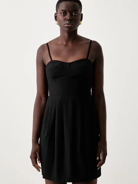 Armani Exchange rochie evazată cu amestec de lână negru