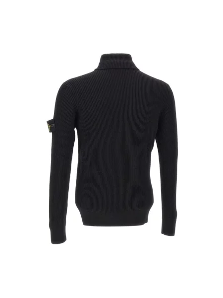 Sweter z golfem Stone Island wełniany z kamieniami czarny