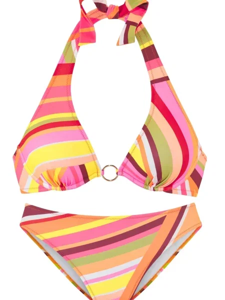 BRUNO BANANI Costum de baie două piese / verde kiwi / portocaliu / roz deschis galben