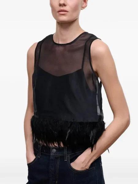 Top Staud cu pene plasă negru
