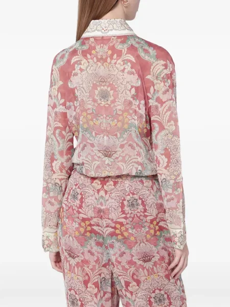 Cămașă Zimmermann cu funde cu model floral roz