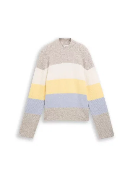 TOM TAILOR DENIM Pulover bej amestecat / albastru deschis / galben alb