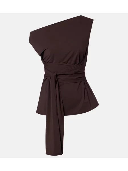 Top Róhe din jerseu cu un umăr gol maro