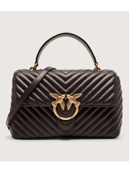 Pinko De piele geantă pe umăr Love Lady Puff Classic maro