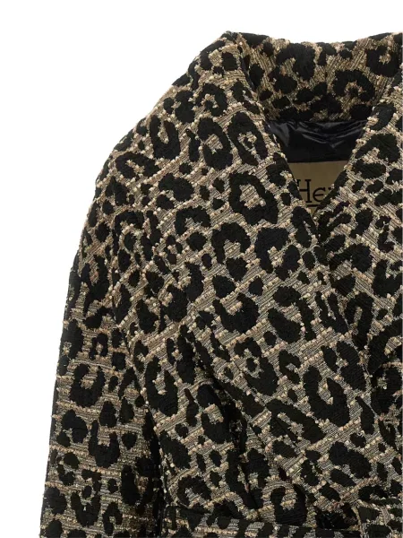 Palton Herno cu imagine cu model leopard din jacard negru