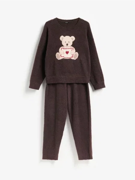 Reserved Pijama din două piese cu ursuleț maro