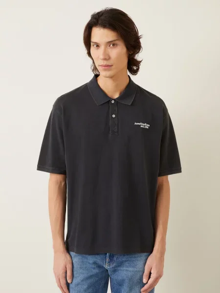 Acne Studios Koszulka Polo Z Pikowanym Wzorem schwarz czarne