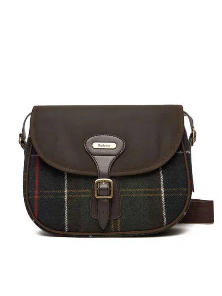 Geanta crossbody Barbour de lână în carouri clasică maro