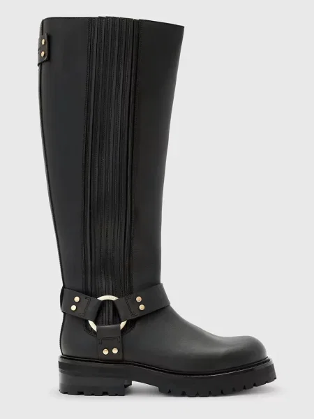 Cizme Allsaints din piele cu toc plat negru