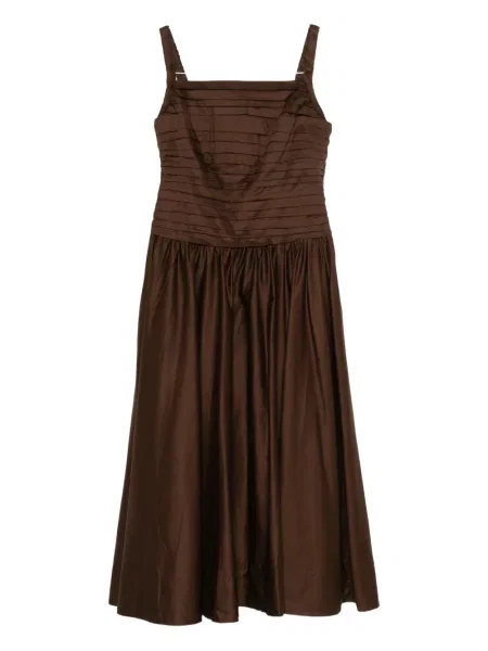 Sukienka midi Aje plisowana do kolan garniturowa brązowa