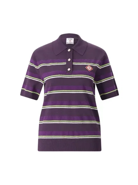 Dzianinowe polo Casablanca w paski fioletowe