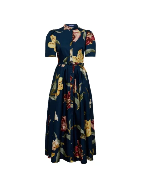Rochie midi Leo Lin cu model floral cu imagine albastru