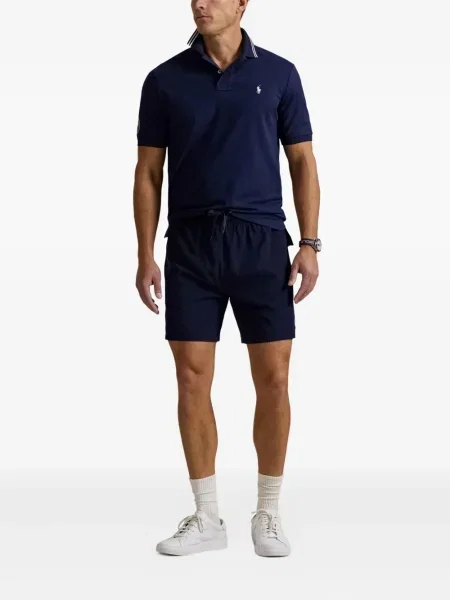 Haftowane szorty jeansowe Polo Ralph Lauren skórzane na ramiączkach niebieskie