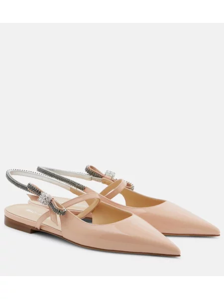 Usnjene lakirane balerinke Mach & Mach z odprtimi petami bež