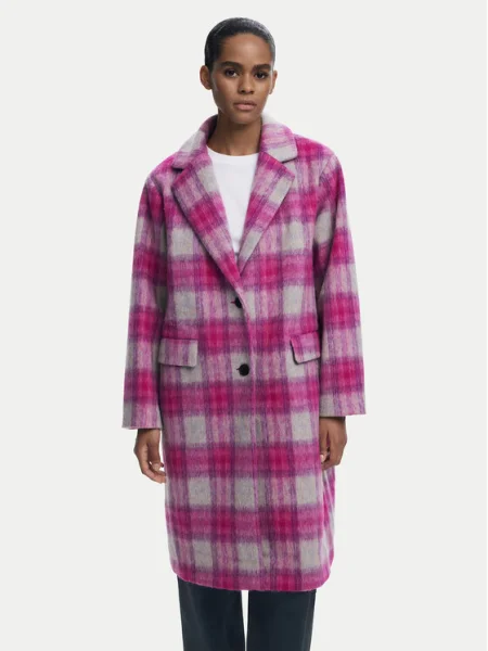 Desigual Gyapjú kabát Pinkcheck rózsaszín