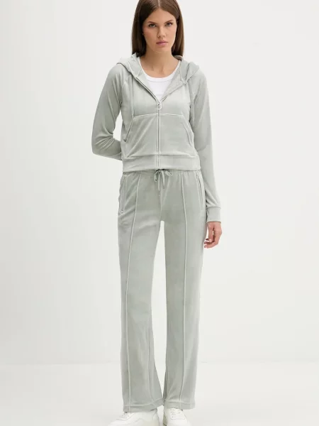 Велюрова кофта Juicy Couture з капюшоном однотонна сірий