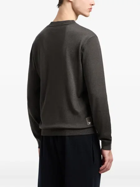 Pulover Emporio Armani de lână cu decolteu rotund negru