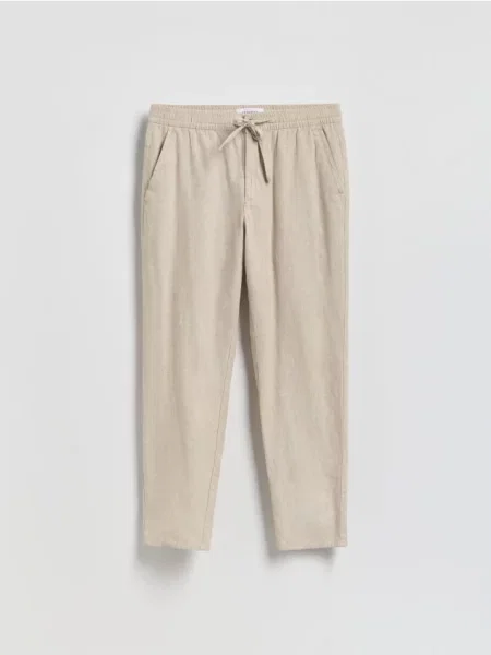 Reserved Pantaloni carrot cu conținut ridicat de in bej