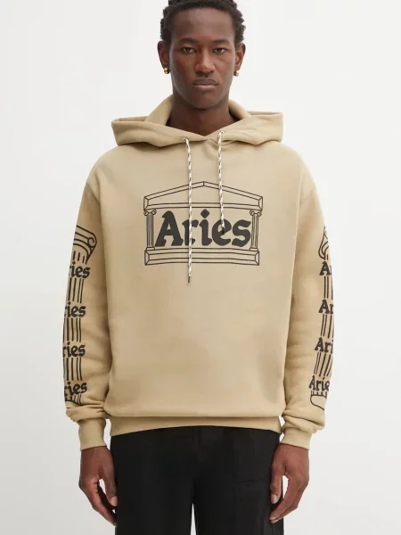 Dukserica Aries Temple zelena s kapuljačom s uzorkom bež