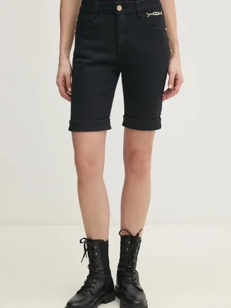Gaudi pantaloni scurți jeans femei uni high waist negru