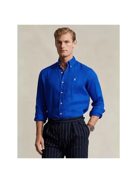Lniana koszula Polo Ralph Lauren niebieska