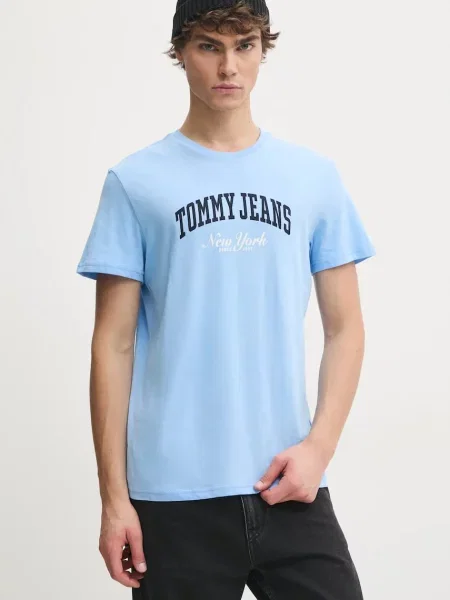 Тениска Tommy Jeans с принт синьо