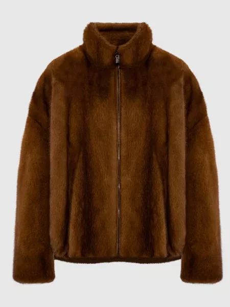 Укорочена шуба з хутра норки на Rindi коричнева