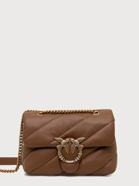 Pinko crossbody torbica usnjena rjava