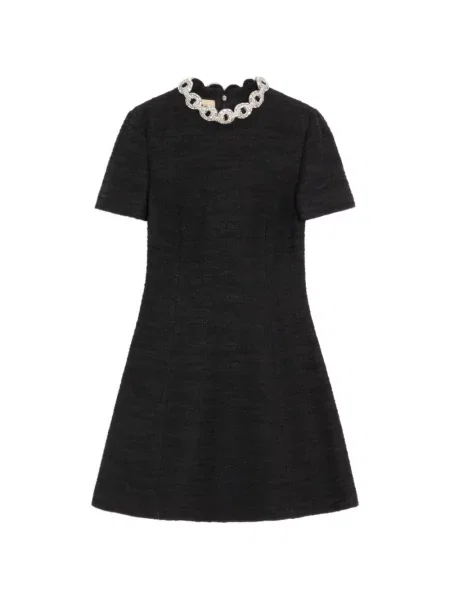 Scurt rochie Valentino Garavani cu broderie din tweed negru