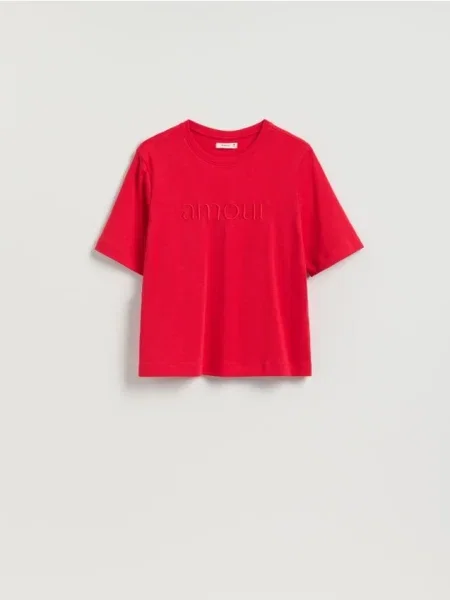 Reserved Tricou regular cu broderie roșu