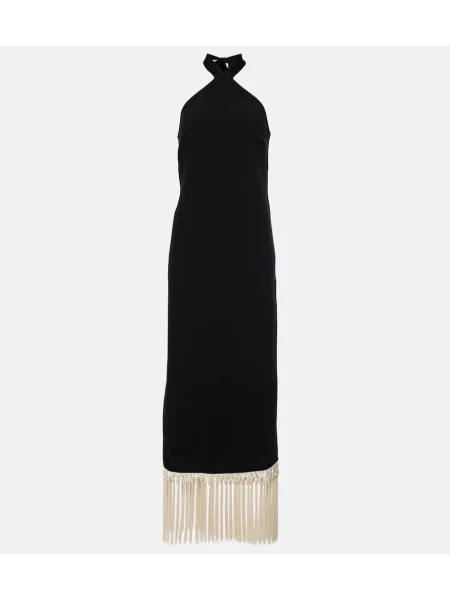 Sukienka midi Taller Marmo z frędzli do kolan garniturowa czarna