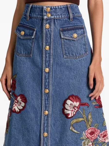 Дънкова пола Alice + Olivia на цветя синьо