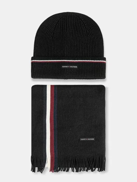Tommy Hilfiger czapka i szalik z dodatkiem wełny czarny