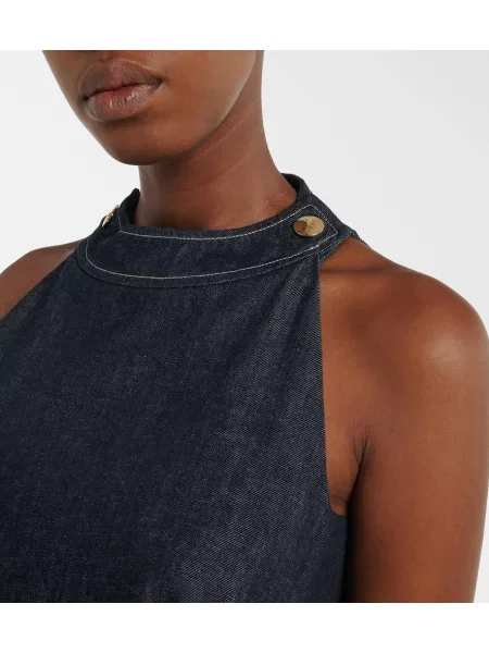 Denim obleka 's Max Mara s halter ovratnikom modra