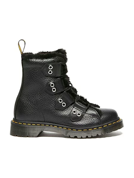 Dr. Martens workery skórzane LTT Fur Lined na platformie lekko ocieplone czarny