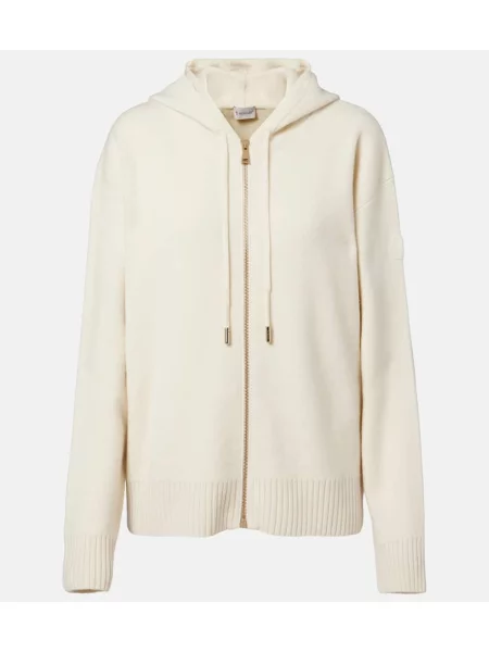 Kardigan Moncler wełniany z kapturem biały