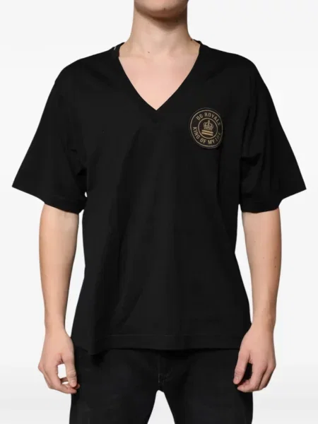 Tricou Dolce & Gabbana cu decolteu în V cu autograf negru