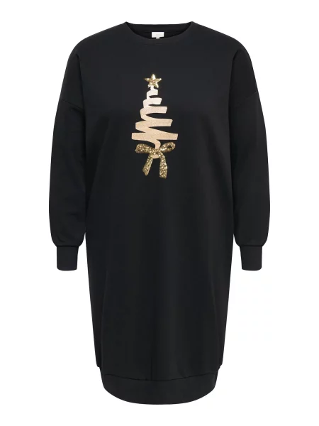 ONLY Carmakoma Obleka CARSANTA XMAS zlata črna