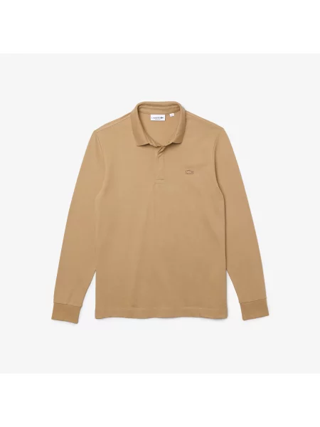 Lacoste Koszulka Polo Z Długim Rękawem Paris Classic Fit Stretch beżowa