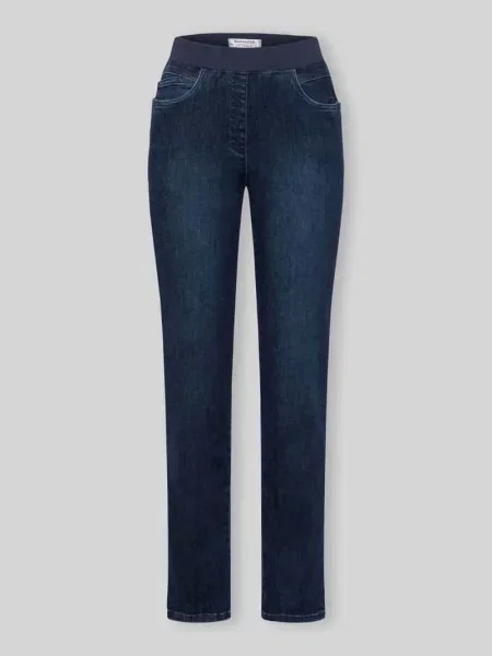 Jeansy o kroju straight fit z elastycznym pasem Raphaela By Brax niebieskie