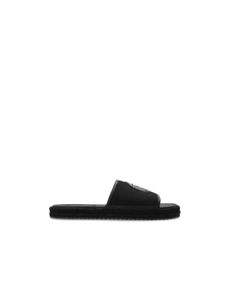 Klapki Dolce And Gabbana skórzane z logo czarne