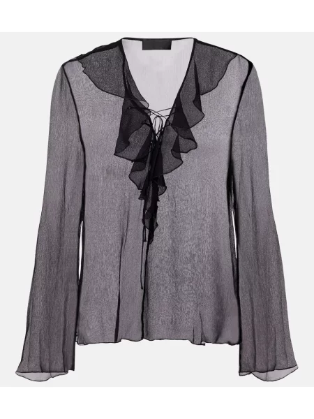 Bluză Nili Lotan de mătase cu volane alb